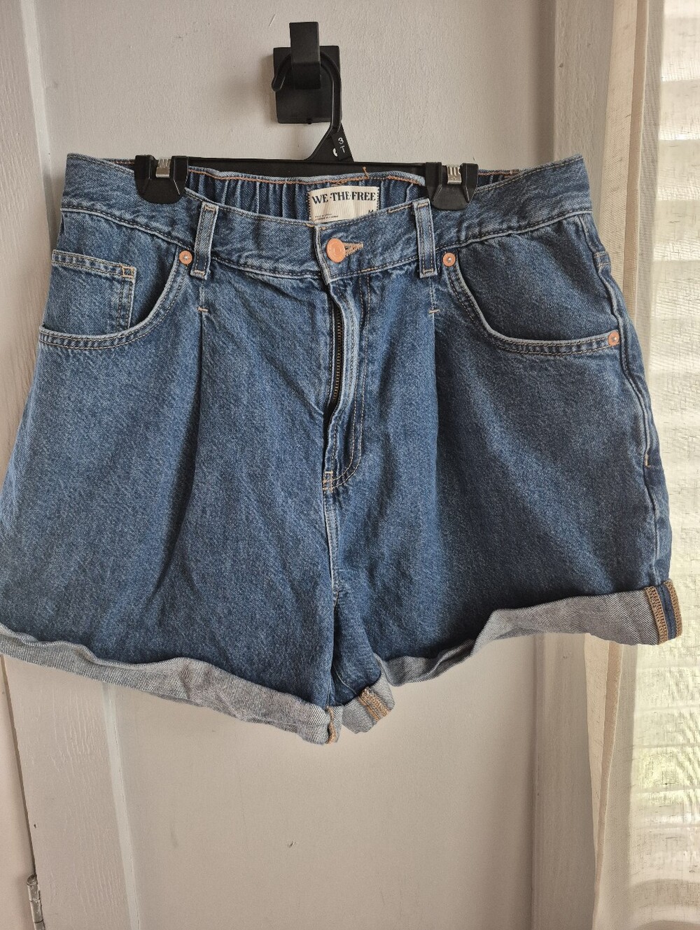We The Free Mid-Blue Denim Cuffed High-Waist Shorts